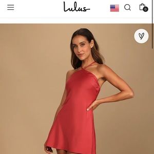 Rooftop Party Dusty Red Satin Halter Mini Dress - Lulus | Medium - WORN ONCE!